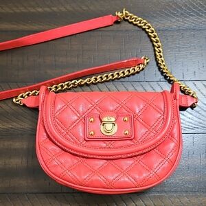 Marc Jacobs Quilted Coral-Red Leather Crossbody with Gold Chain